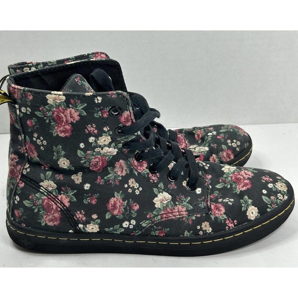 Womens Dr Doc Martens Hackney Floral Combat Punk Goth Black Boots Size 6 UK US 8